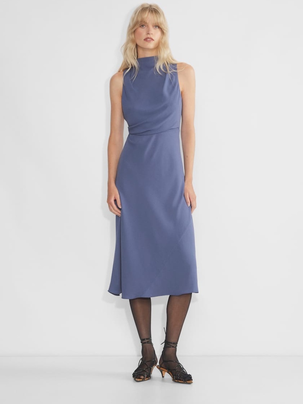 Wilfred Sleeveless Mock-Neck Midi Dress in Slate Blue